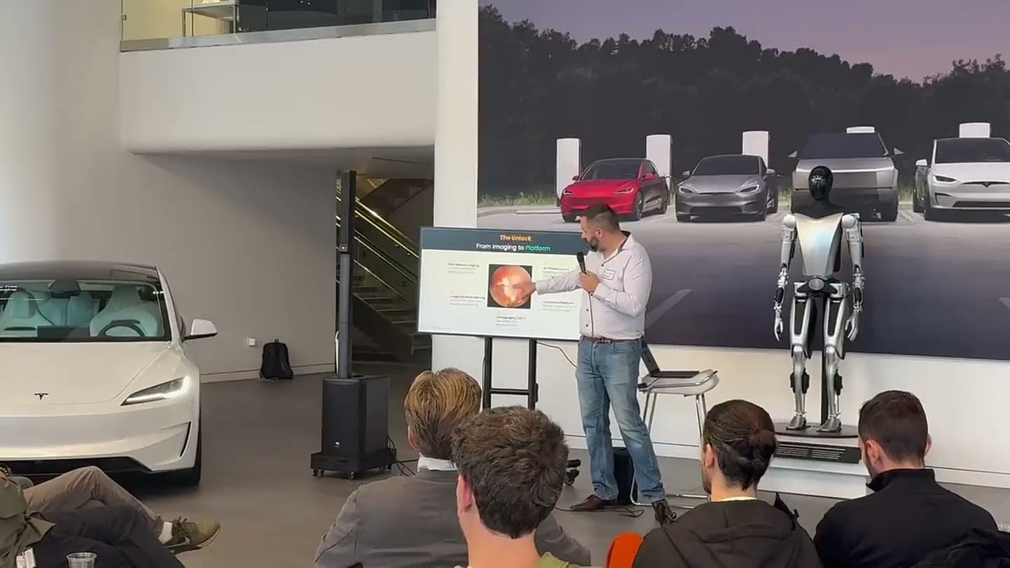 The crowd at a Startup Valley pitch night inside the Tesla showroom on Van Ness Avenue, San Francisco